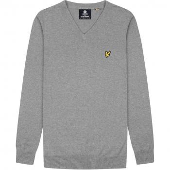 Lyle & Scott Men's Grey Cotton Merino V-Neck Sweater