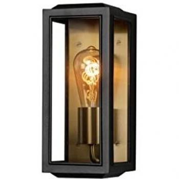 Aplique de exterior Carpi negro y dorado E27, ancho 12,5 cm, IP44