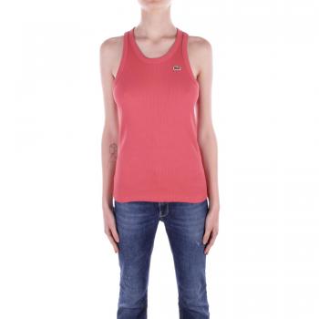 Lacoste Women's Slim Fit Sleeveless T-Shirt in Pink, Eco-Friendly Cotton