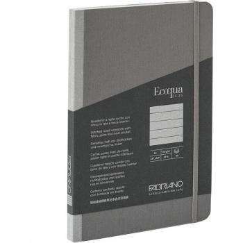 Libreta A5 Rayado Tejito Ecoqua Plus Fabriano Boutique Antracita, cuaderno de arte, rayas, lomo de tela gris, 90g, 80 hojas