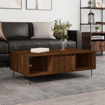 Mesa de centro de madera multicapa en color roble marrón, dimensiones 104x60x35 cm