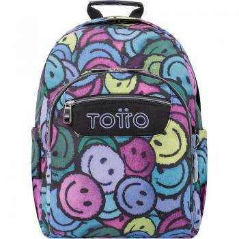 Mochila Totto Acuareles escolar con diseño de emojis adaptable a carro