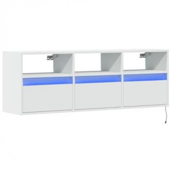 Mueble TV Multimedia Pared con 3 Tirores y Luces LED RGB, 130 x 31 x 45 cm, Color Blanco