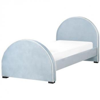 Cama Individual de Terciopelo Azul con Cabecero y Somier 90 x 200 cm para Niños - Modelo Nozay