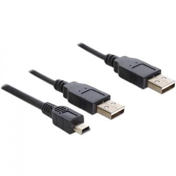 Cable USB 2.0 0,30 m con conectores macho USB-A a mini B de 5 pines - Negro