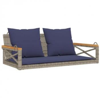 Banco columpio con cojines ratán sintético gris 109x62x40 cm