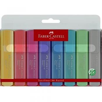 Faber-Castell 154681 - Estuche con 8 marcadores fluorescentes tonos pastel Textliner 1546, colores surtidos, dos de ellos amarillos.