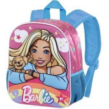 Mochila Barbie 3D Acolchada con Bolsillo Lateral, Tirantes Regulables Acolchados, Niña, Niño, Infantil, Color Rosa y Azul, 31 x 26 x 11 cm