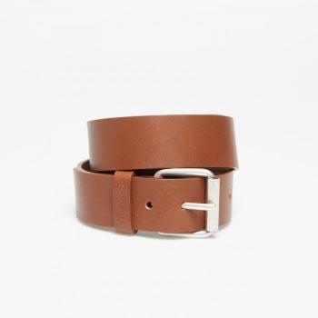 Carhartt Cognac Leather Script Belt for Men - Brown/Silver, Size M