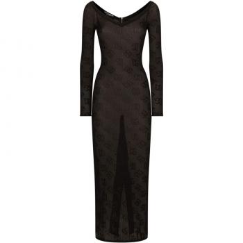 Dolce & Gabbana Women's Long Dress in Black | Size S | Stunning Maxi Dress with V-Neckline and Rear Slit | FXS04TJFMALN0000