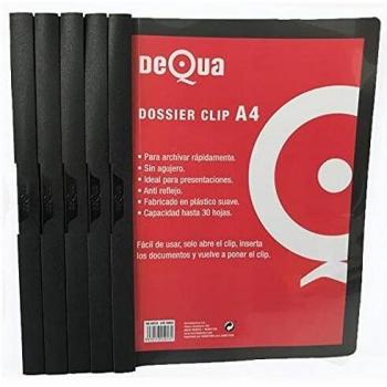 Dosier con clip Dequa PP A4 30 hojas Color negro Pack 5 ud