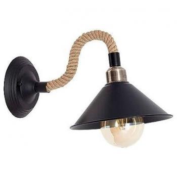 Aplique de pared Cabo 1xe27 Negro con Cuerda de Cáñamo 24x22x26 Cm