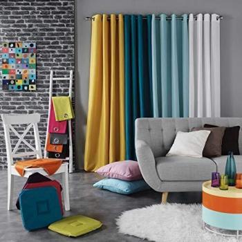 Cortina Panama Uni Ardoise - 140 x 240 cm - 100% Algodón - Ojetes Metálicos