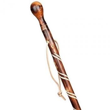 Stock-Fachmann - Bastón de senderismo de madera de castaño, veteado, torneado, con cordel de piel