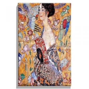 Impresión sobre Lienzo Dama con Abanico Multicolor, Poliéster y Madera, 45x3x70 cm