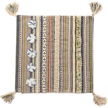 Funda cojín algodón 50x1x50 flecos multicolor