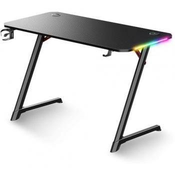 Escritorio Gaming Spirit Of Gamer HEADQUARTER 250, Mesa Ergonómica de Madera Maciza con Retroiluminación RGB, 120 x 60 x 75 cm, Efecto Carbono y Patas Metá