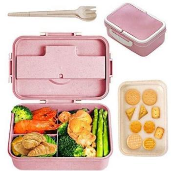 AMOE Caja Bento con Cubiertos, Lunch Box Infantil, Fiambreras con 3 Compartimentos, para Escuela de Trabajo para niños y Adultos, Apto para microondas, con Palillos y Cuchara