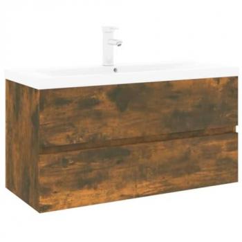Mueble de baño con lavabo madera contrachapada roble ahumado Marrón