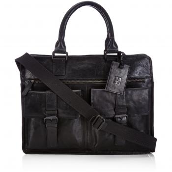 Bodenschatz Matera - Bolso de mano de cuero hombre, color negro, talla 40x30x12 cm