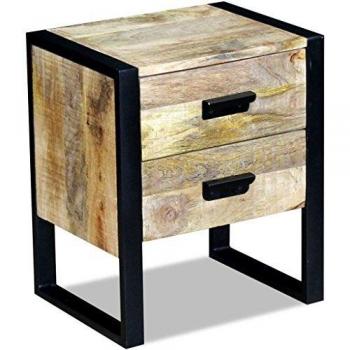 vidaXL Madera Maciza Mango Mesa Auxiliar 2 Cajones Mesita Velador Oficina Despacho Salón Sala de Estar Decoración Almacenamiento Mesilla
