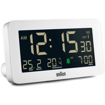 Braun BC10 Reloj despertador digital Blanco con función de radio, pantalla LCD, ajuste automático de la hora y alarma dual