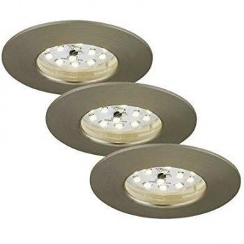 Briloner Leuchten - Focos LED empotrables, Set de 3 lámparas de techo regulables, 5,5 vatios, 470 lúmenes, 3.000 Kelvin, IP44, Níquel mate, 75x28 mm cada unidad
