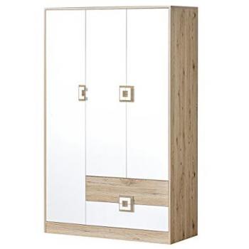 Armario Akron F103, Blanco y Roble Claro, 190x120x50cm, Con Bisagras, 4 Estantes