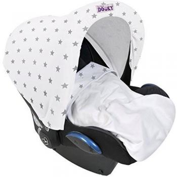 Dooky 25567E Hoody Protección Solar, Portabebés o Cochecitos de Niño. Diseño, Incl. UV 40+, Edades 0+, Universal para Mayoría de Marcas), Blanco, Silver Stars