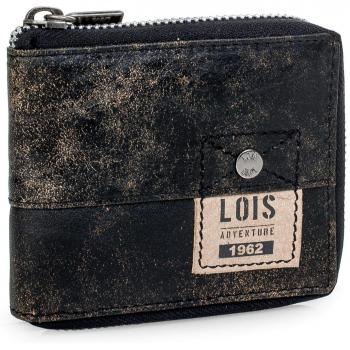 Lois - 12509 Cartera Monedero Billetero Tarjetero Hombre de Piel Genuina. Cremallera Exterior. Portamonedas, Compartimentos Tarjetas, documentación y Billetes, Color Negro