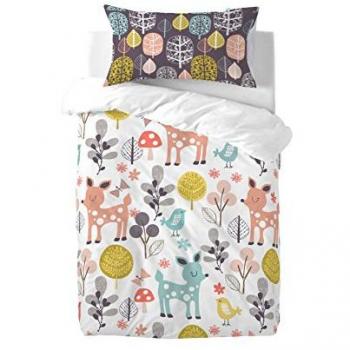 Juego de Funda Nórdica HappyFriday Moshi Moshi Woodland Multicolor Cama 80/90 (155 x 220 cm + 2 Fundas de Almohada 45 x 110 cm + Funda Decorativa 40