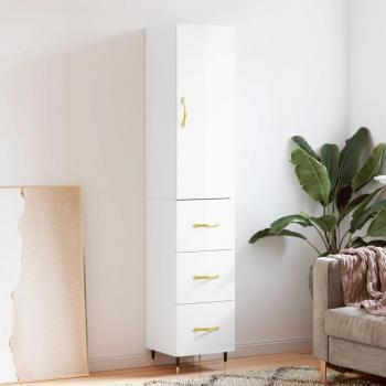 Aparador alto de madera contrachapada blanco brillo 34,5x34x180 cm