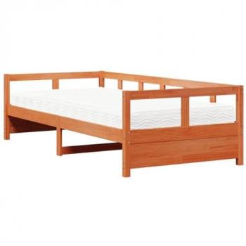 Sofá cama con colchón madera maciza pino marrón cera 90x200 cm