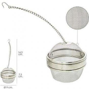 Bola Malla Para Especias / Te / Legumbres Acero Inoxidable Ø 9 cm. Con Cadena