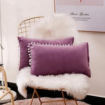 FabThing Funda de Cojín Decorativa Fundas de Almohada Rectangular Terciopelo para Sofá Silla Cama Sala de Estar Dormitorio Coche Hogar 30x50cm 2 Piezas Violeta