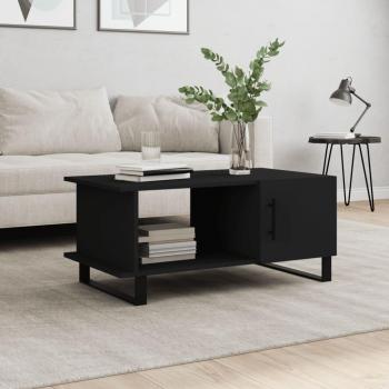 Mesa de centro de madera contrachapada 90x50x40 cm en color blanco y negro, brillante, para salón o comedor, mesa auxiliar de café