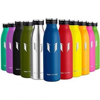 Super Sparrow Botella de Agua Acero Inoxidable- 750ml - sin BPA - islamiento de Vacío de Doble Pared, Botellas Frío/Caliente, Reutilizable para Niños, Colegio, Sport, Gimnasio, Bicicleta