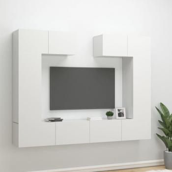 Set de Muebles para TV 6 Piezas Blanco Brillante en Madera Contrachapada