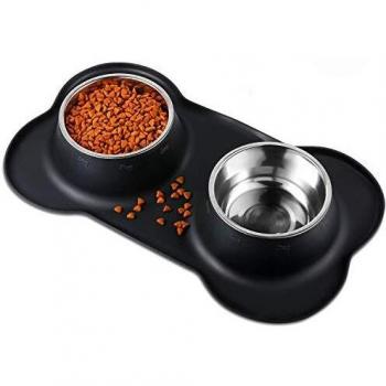 Bonve Pet 2x400ML Comedero para Perro Gato y Mascotas de Acero Inoxidable con Base de Silicona Antideslizante, 2 Cuencos Comedero para Comida y Agua