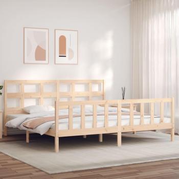 Estructura de cama de matrimonio con cabecero de madera maciza vidaXL