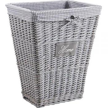 Cesto de ropa sucia Home de mimbre y algodón gris 42x32x52 cm