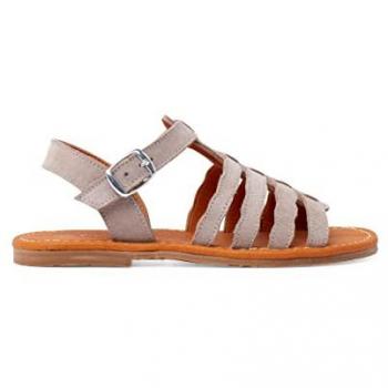 Sandalias Abiertas de Niña de Piel Serraje Tipo Gladiador con Hebilla en Color Perla Talla 35