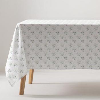 GAMUSI Mantel antimanchas impermeable Brizne de algodón con tacto tela, caída natural, rectangular/cuadrado, dimensiones 140x300 cm, diseño floral en color agua, lavable