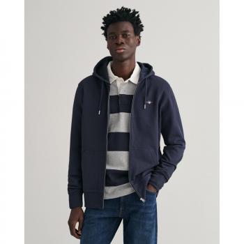 GANT Chaqueta de chándal para hombre REGULAR SHIELD FULL ZIP HOODIE, capucha, mezcla de algodón, color azul marino