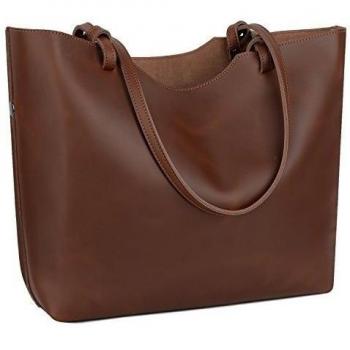 Yaluxe Mujer Gran Capacidad Cuero de Caballo Loco Bolso con Aza de Mano Bolso de Hombro Negro