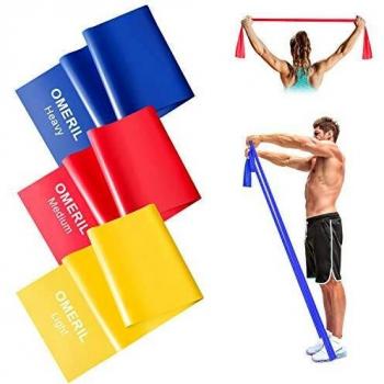 OMERIL Bandas Elasticas Fitness, 2M Cintas Elasticas con 3 Niveles de Resistencia, 3 Piezas Bandas de Resistencia para Yoga, Pilates, Crossfit, Estiramientos, Musculacion, Piernas, Brazos, Fuerza