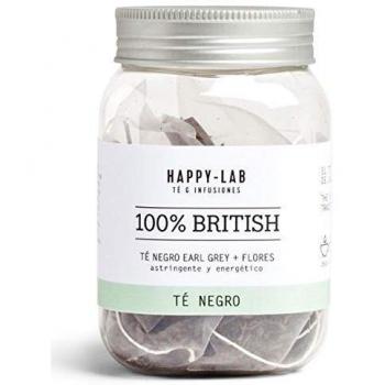 Happy-Lab - Té Negro BIO con flores - Bote de 14 Pirámides biodegradables - 100% British