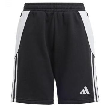 Pantalones de fútbol Adidas Tiro24 infantiles negros con características como tejido ligero, ajuste regular, cintura elástica con cordón, tecnología Climalite que aleja la humedad, y diseño clásico con tres franjas en los laterales