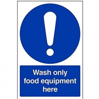 vsafety 44018 au-s obligatorio Catering señal, autoadhesivos, higiene de los alimentos solo lavar a/alimentos equipo aquí, vertical, 200 mm x 300 mm), color azul