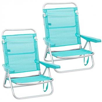 Pack de 2 Sillas de Playa Reclinables Bajas Convertibles en Tumbona de Aluminio y Textileno